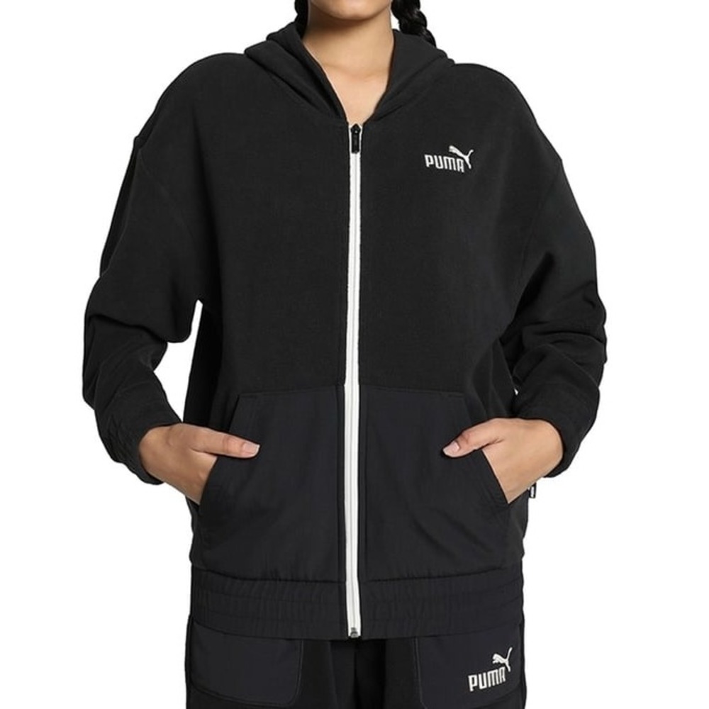 Puma Full Zip Hoodie Jacket‎ Women's M Black Fleece Activewear Casual
